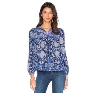 Rebecca Taylor Dreamweaver Silk Floral Blouse Blue Boho Peasant Top Size 6